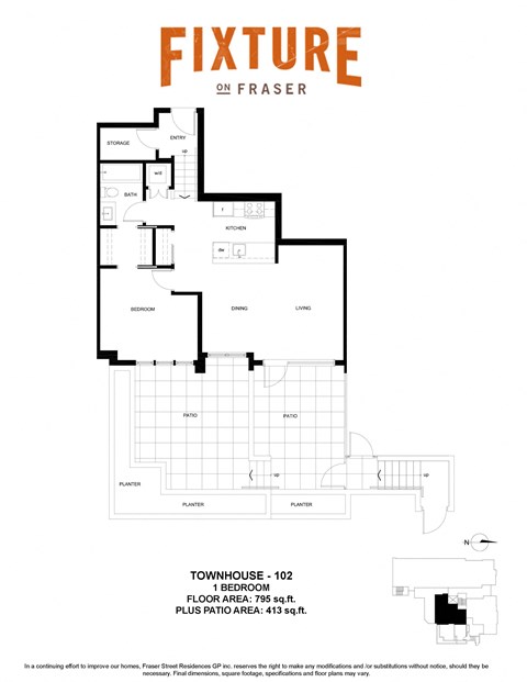 Floor plan for 1 bed, 1 bath